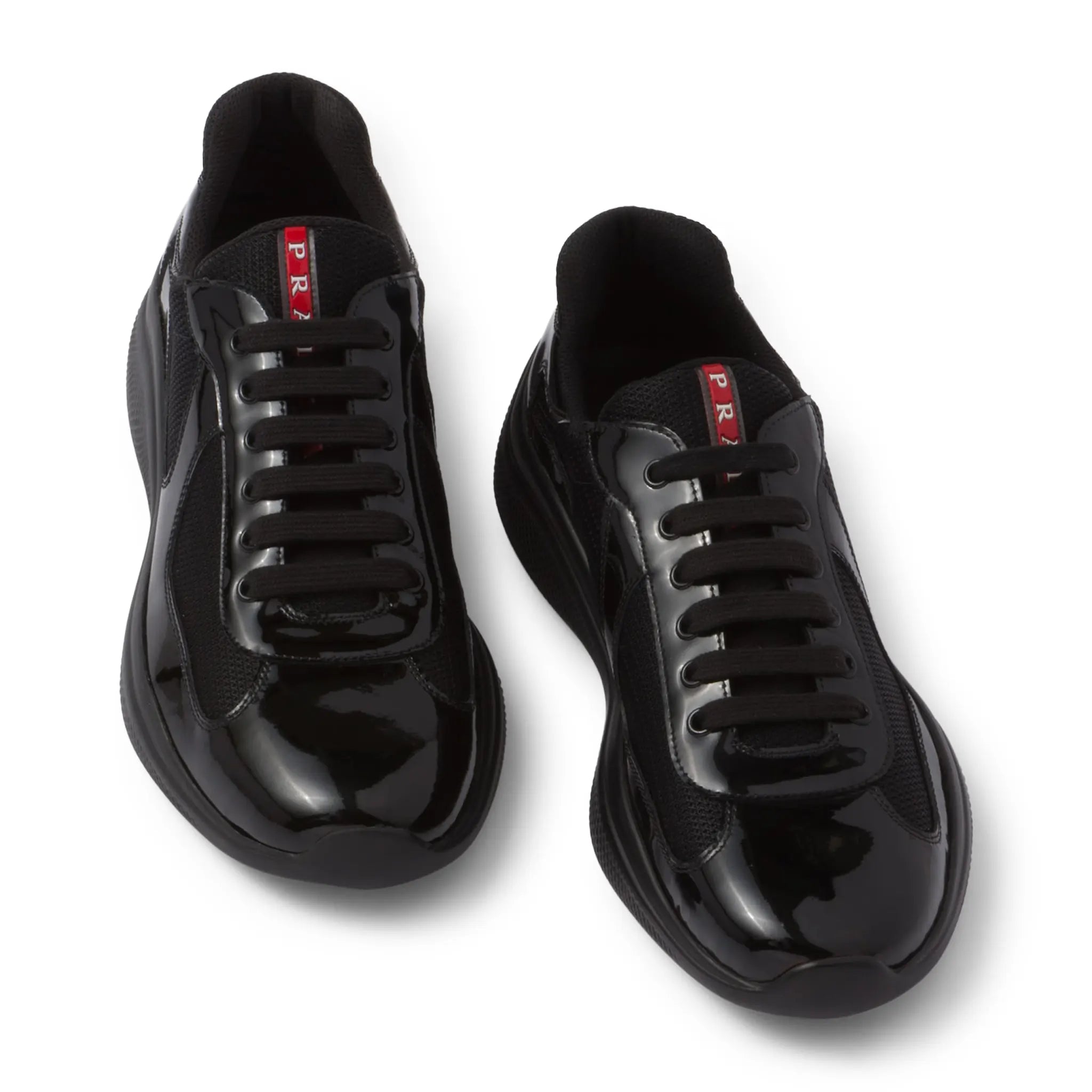 Upper View Of Prada Americas Cup Patent Leather And Technical fabric Black Sneakers 4E3400_ASZ_F0002